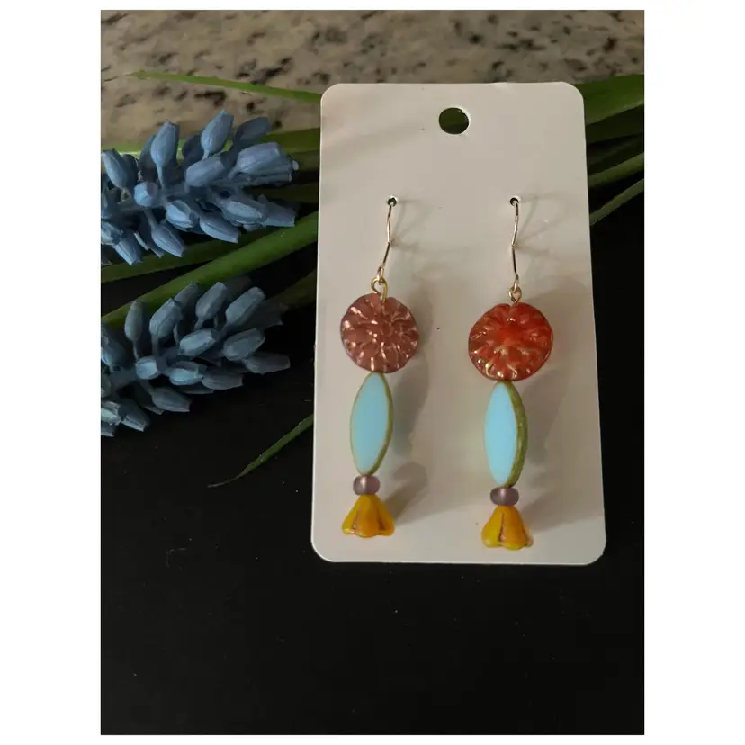 Sunflower Drop Earrings with Gold Wire from "My Mother's Garden" Collection