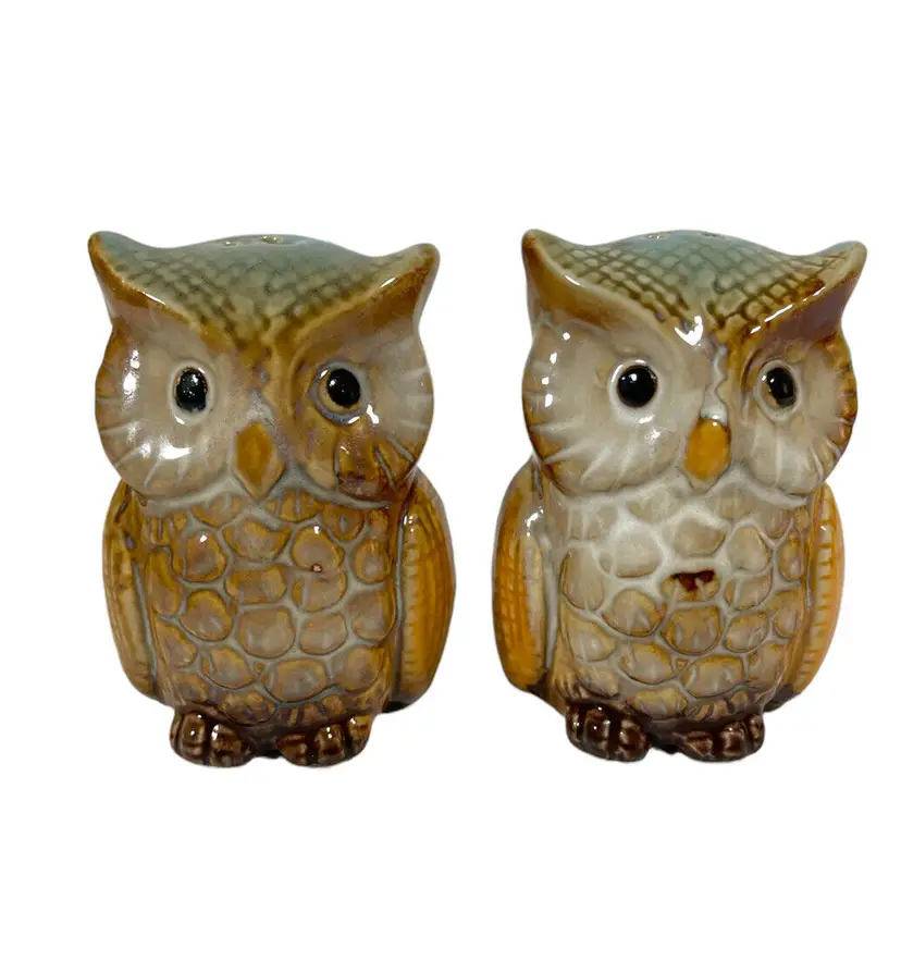 MCM Vintage OWL Salt and Pepper Shakers Kitsch Ceramic With Original Stoppers
