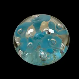 Joe Rice Blue Flower Burst Art Glass Paperweight