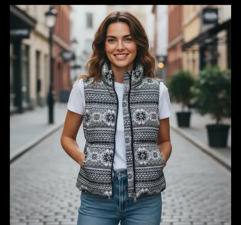 Lands End Nordic Fair Isle Down Puffer Vest Plus Sz 3X Outdoor Tribal Wintercore