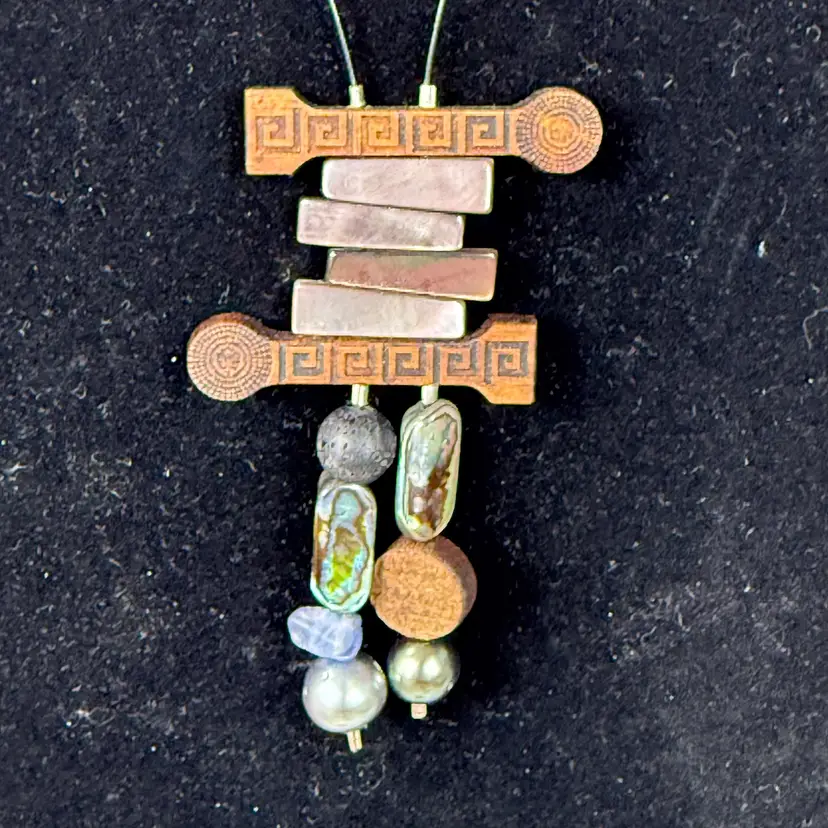 Artisan Pearls MOP wood Y Necklace