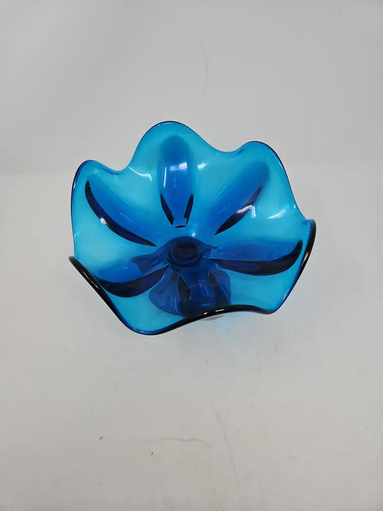 Vintage Viking Epic Blue (Bluenique) 1960's Compote Bowl 6 Petal MCM 5.75X9.25"