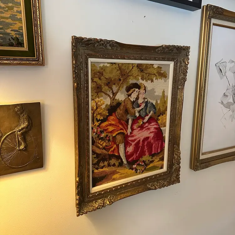 Vintage Needlepoint Artwork Of Jean Honore Fragonard Painting