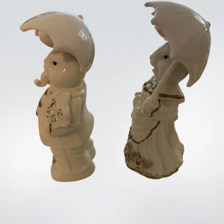 Vintage Porcelain Bunny Rabbit Figurines with Umbrella
