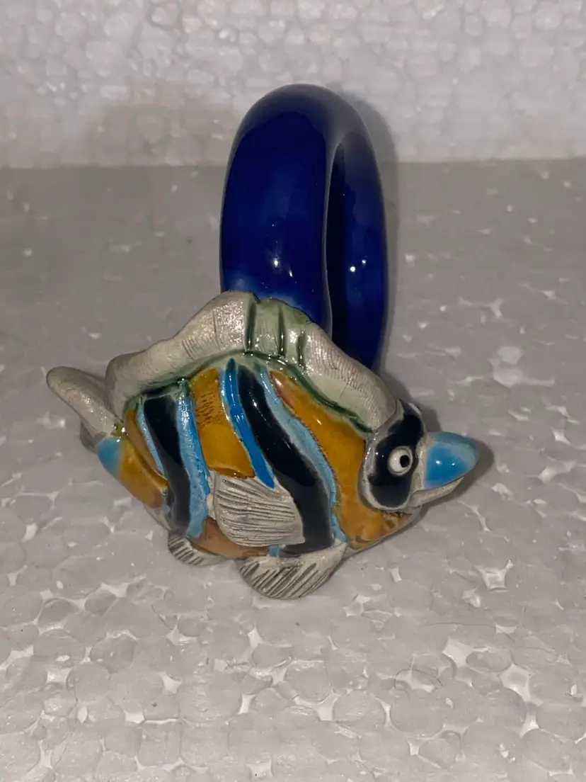 #06 - 50% Off Sale- Made In Peru By Leps Pottery Tropical Fish Napkin Ring (was $12)