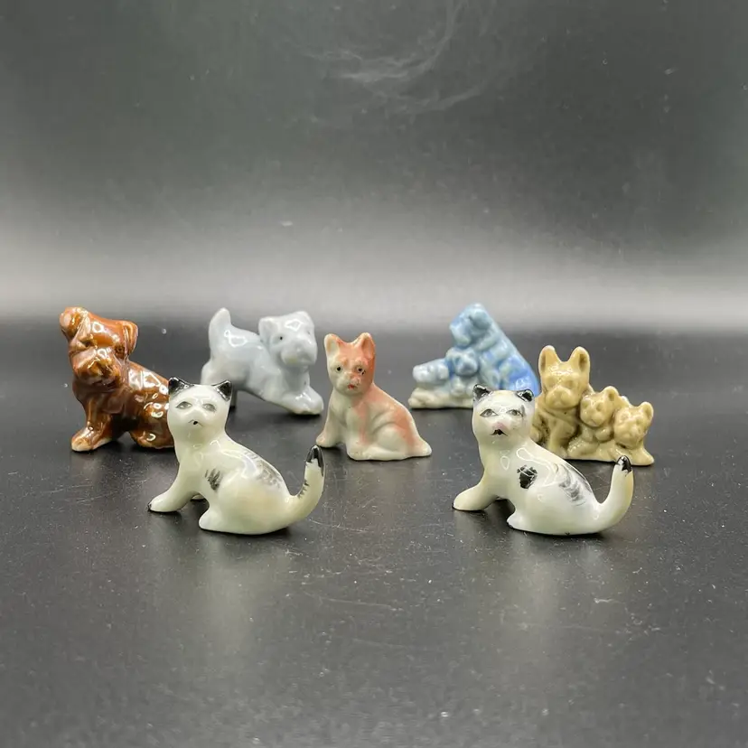 Miniature Dogs Cats Figurines Vintage Japan Porcelain Bone China Lot of 7