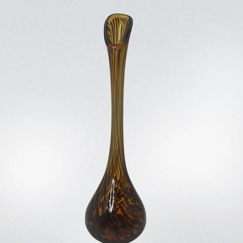 Vintage Long Neck Tortoise Amber Caramel Swung Vase 15.25” x 4.5”