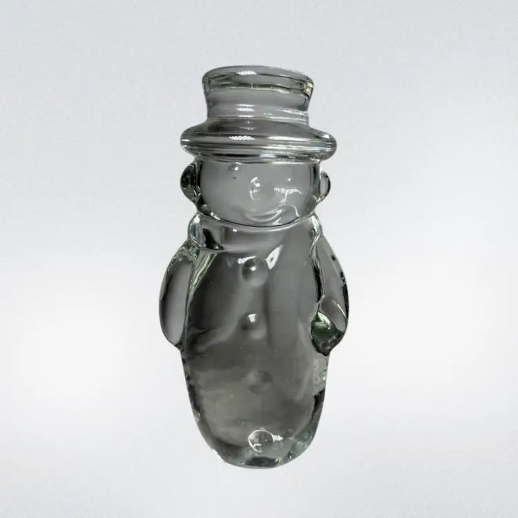 5.5in Tall Clear Glass Snowman Paperweight By Michael Glass Made In Taiwan