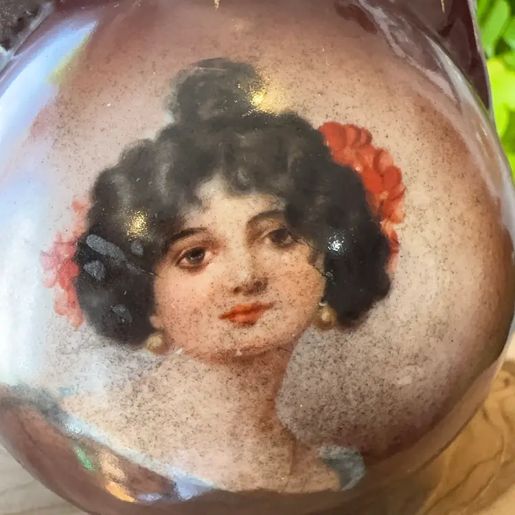 Antique Austrian Hand painted Portrait, Bud Vase
