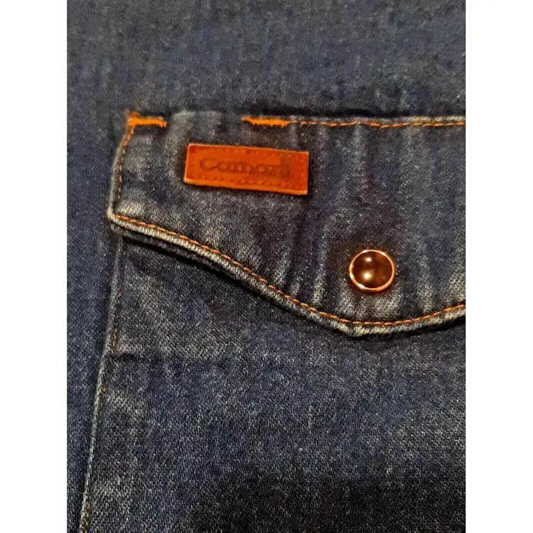 Vtg Carhardtt Denim Pearl Snap Shirt Jacket Men's L TALL Rugged Wear Vintage