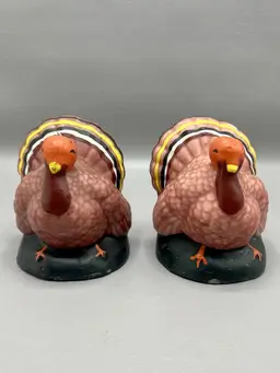 Vintage Turkey Candles Set Pair Thanksgiving Fall Decor Hand Painted Novelty 3.5"