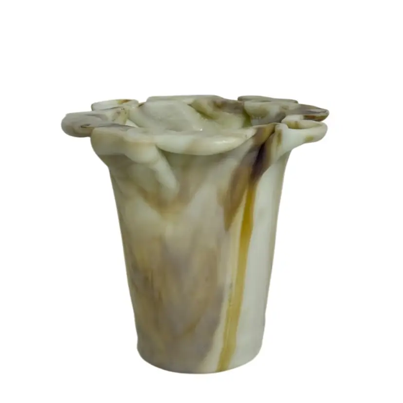 Modern Art Glass Vase Marbled Ivory & Brown Satin Finish
4-3/4” T x  4-7/8” W