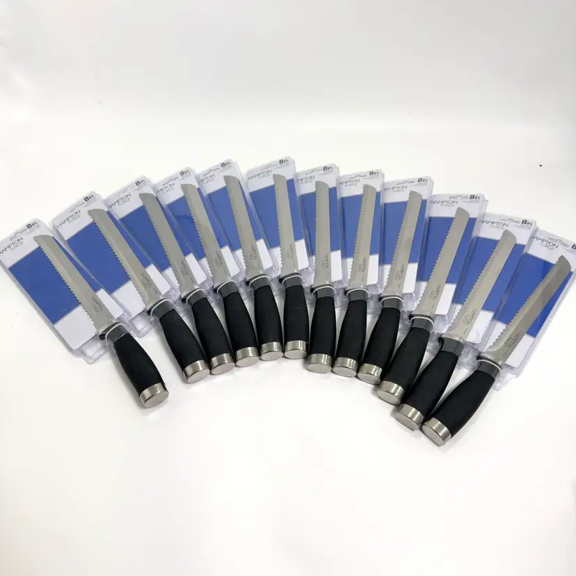 Hampton Forge 8” Serrated Bread Knife Black Handle - Lot of 12
