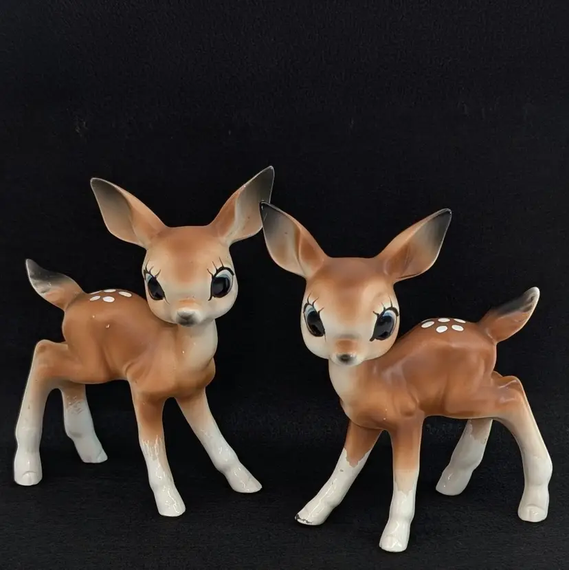 Vintage Lot of 2 Elbro Deer Fawn Bambi Figurines Big Eyes Japan Christmas Kitsch