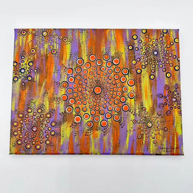 Halloween Colors Dot Mandala Acrylic Painting Swarovski Crystal Accents