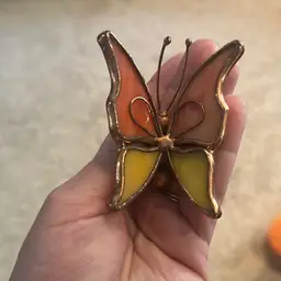 Stained Glass Orange And Yellow Copper Tone Stained Glass Butterfly Sun Catcher Figurine