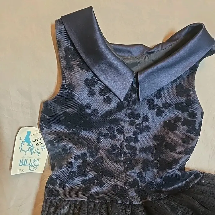 Luli & Me NWT Boutique Girls Dress Blue Flowers Sparkle w/petticoat Sz 6x