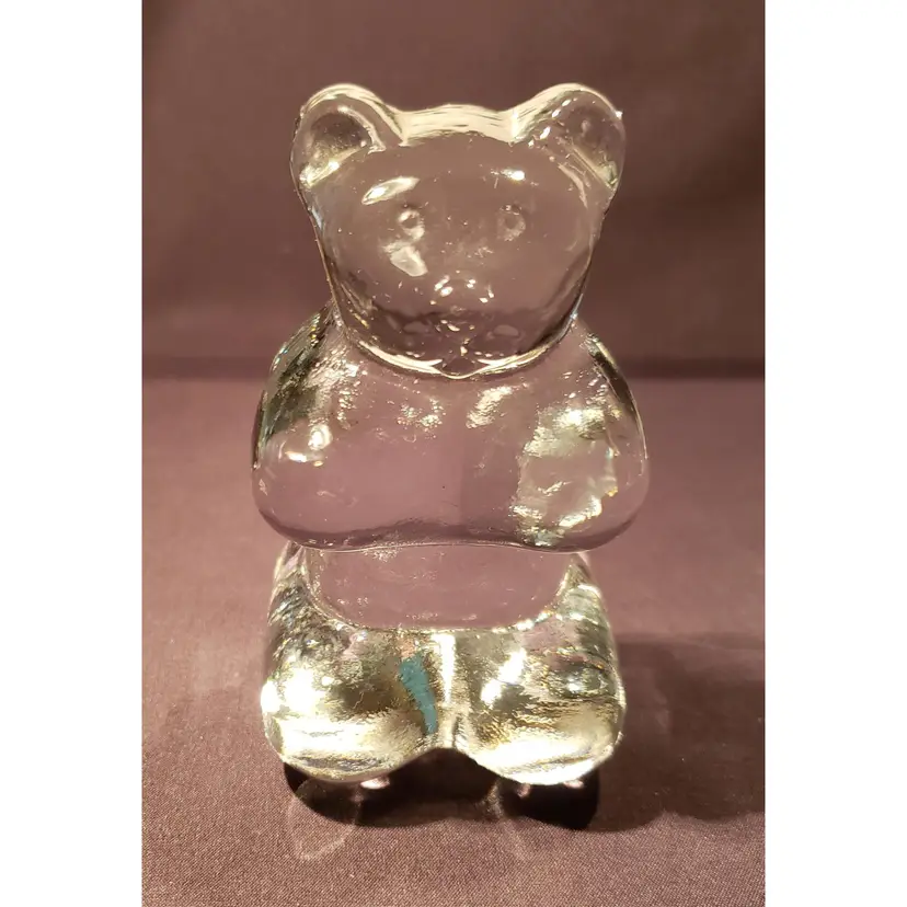 Solid Glass Teddy Bear Figurine Paperweight Clear with Blue Tinge