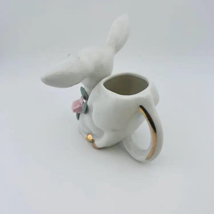 Vintage Ceramic Deer Creamer With Pink Flower And Gold Accents 4.25”x 4.5”