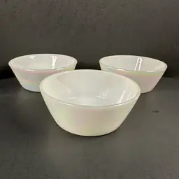 Vintage Set of 3 Federal Glass Moonglow Iridescent Pearl 5" Cereal Bowls