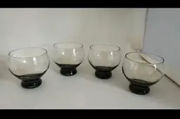 MCM rolypoly retro black smoky pedestal globe double old fashioned Glasses Set4