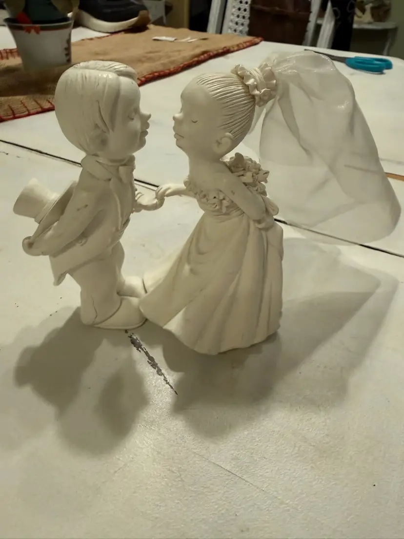 Vintage Bride & Groom Wedding Cake Topper Dress Veil Tuxedo Top Hat Figure