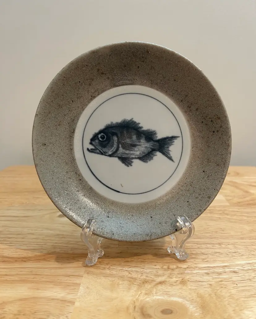 Decorative Salt Glazed Collector Plate Fish Gyotaku Plate Stoneware Plate 6.25”