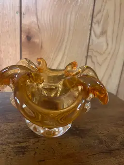 Murano Amber Glass Dish Ashtray 4”