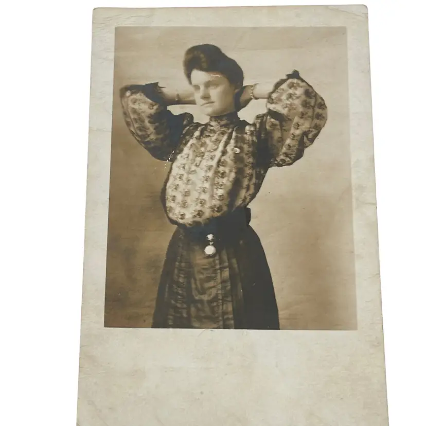 Victorian Posed Pin Up Lady with Pocket Watch Broadway 1908 Identified RPPC
