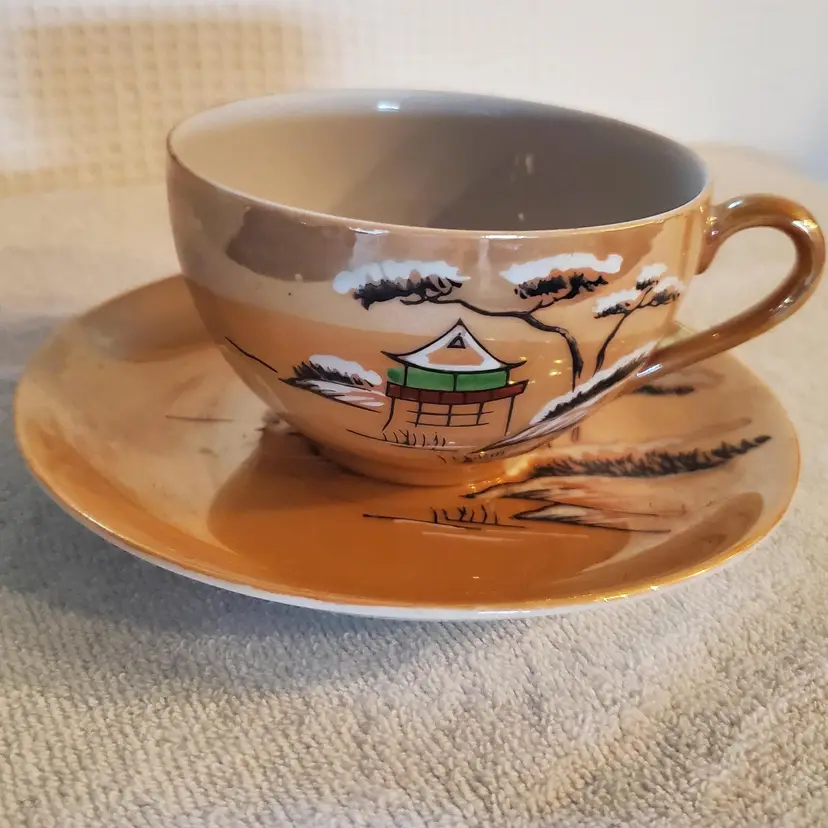 Occupied Japan Peach Lustre Tea Cup And Saucer