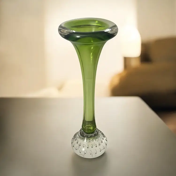 Vintage Studio Art Glass Green Bud Vase