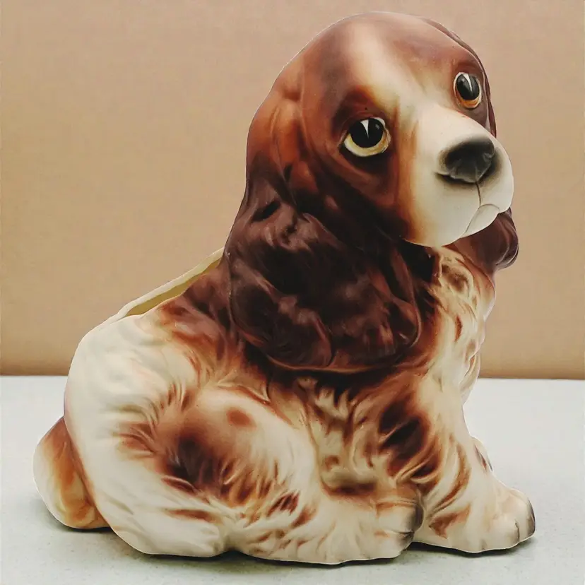 Vtg Napco Ware Cocker Spaniel Dog Puppy Planter Flower Pot C7037 Brown Cream