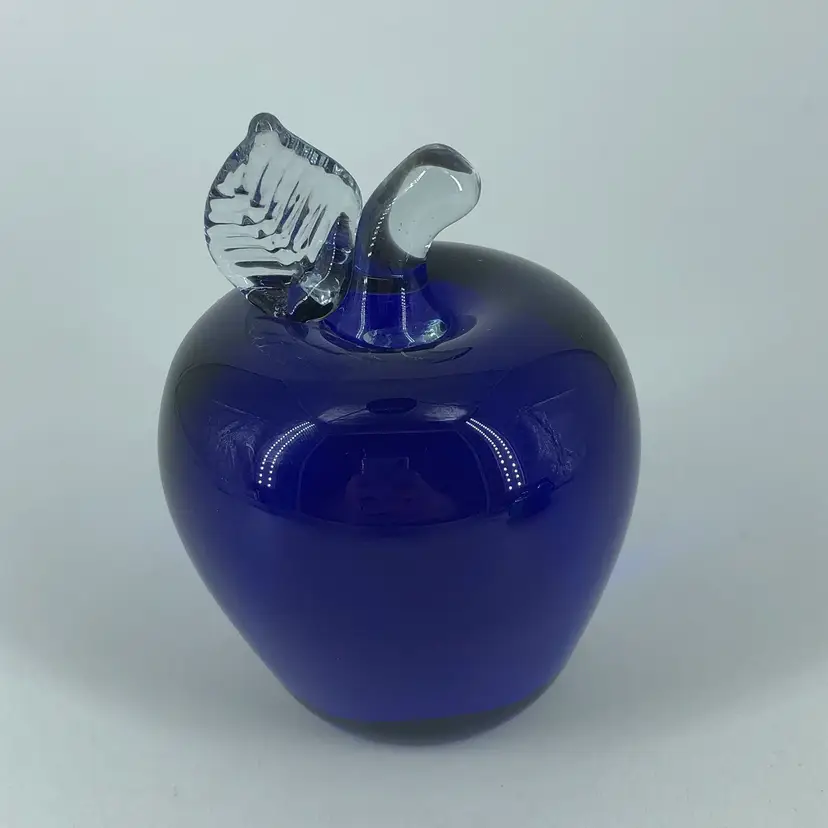 Hand-Blown Art Glass The Glass Eye Studio Cobalt Blue Apple Paperweight