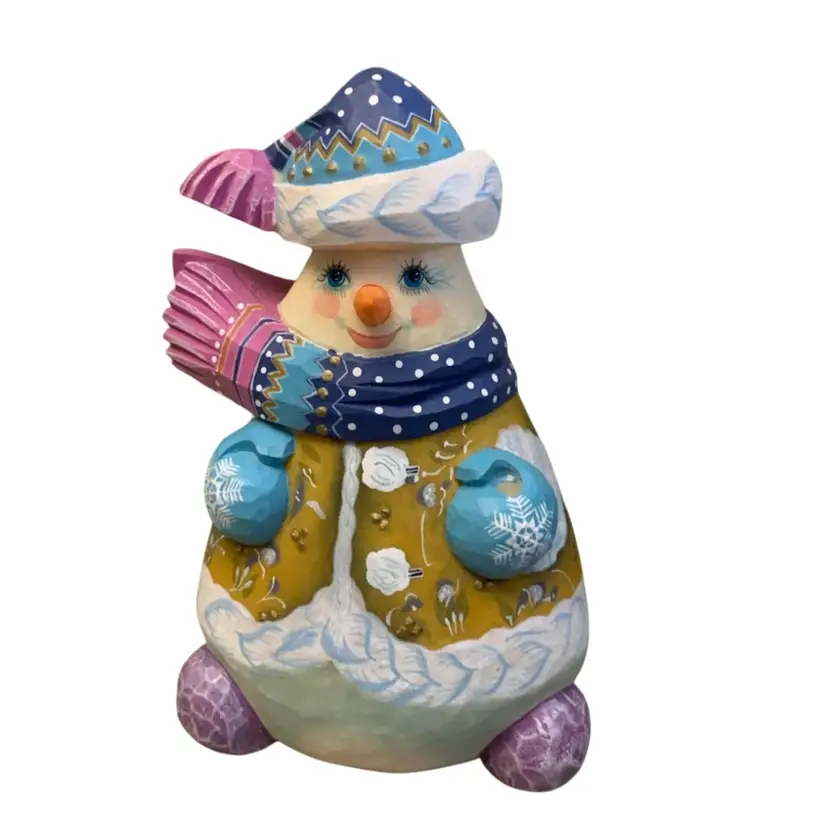 Snowman Hand Carved & Painted By G. DeBrekht 3 X 2 1/4 X 5 Inches