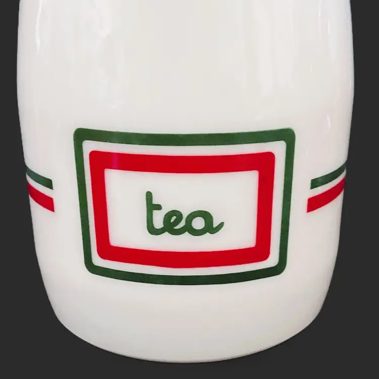 Wheaton Cucina Tea Canister, Milk Glass, Green Red And White, Vintage MCM, 3/4 L
