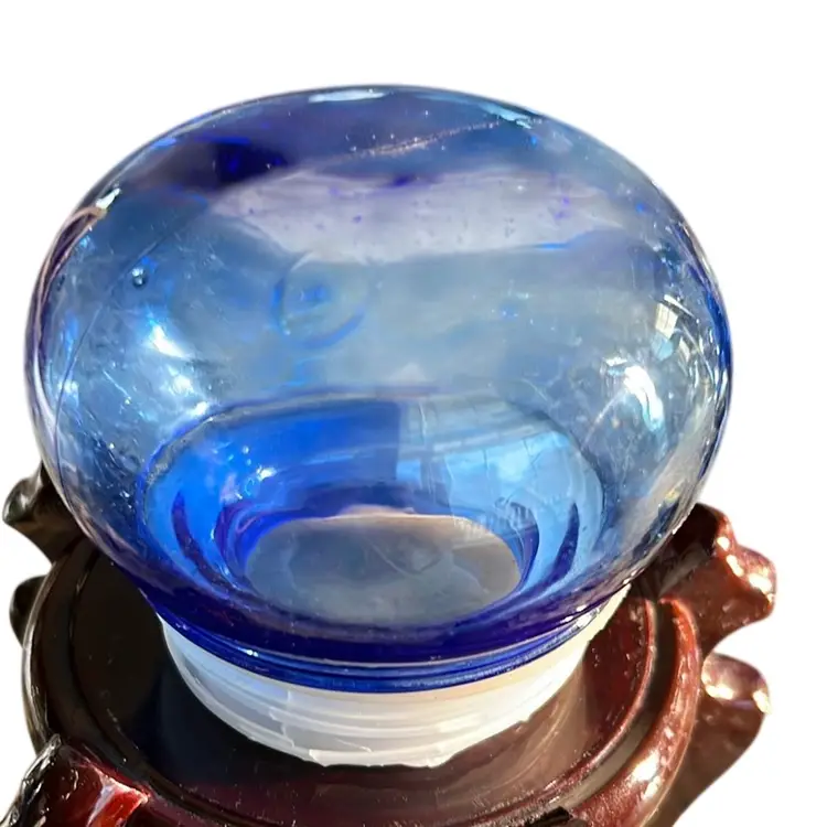 Vintage Blue Glass Apothecary Canister Jar Bubble Lid Made in Taiwan 9” Tall