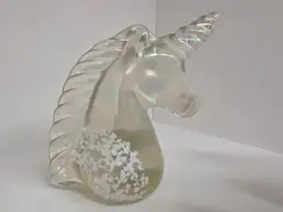 Pair of Iridescent Blown Glass Unicorn Head Figure Paperweights