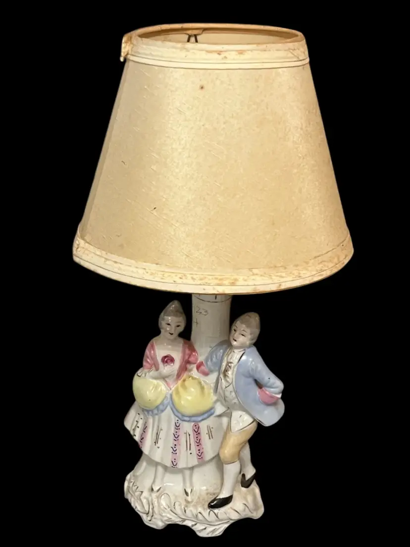 Collectible- Courting Couple- Porcelain Lamp- Made In Japan- Works-Rewire Recommended.