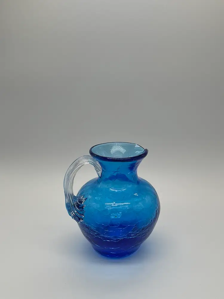 Small Blue Crackle Glass Pitcher