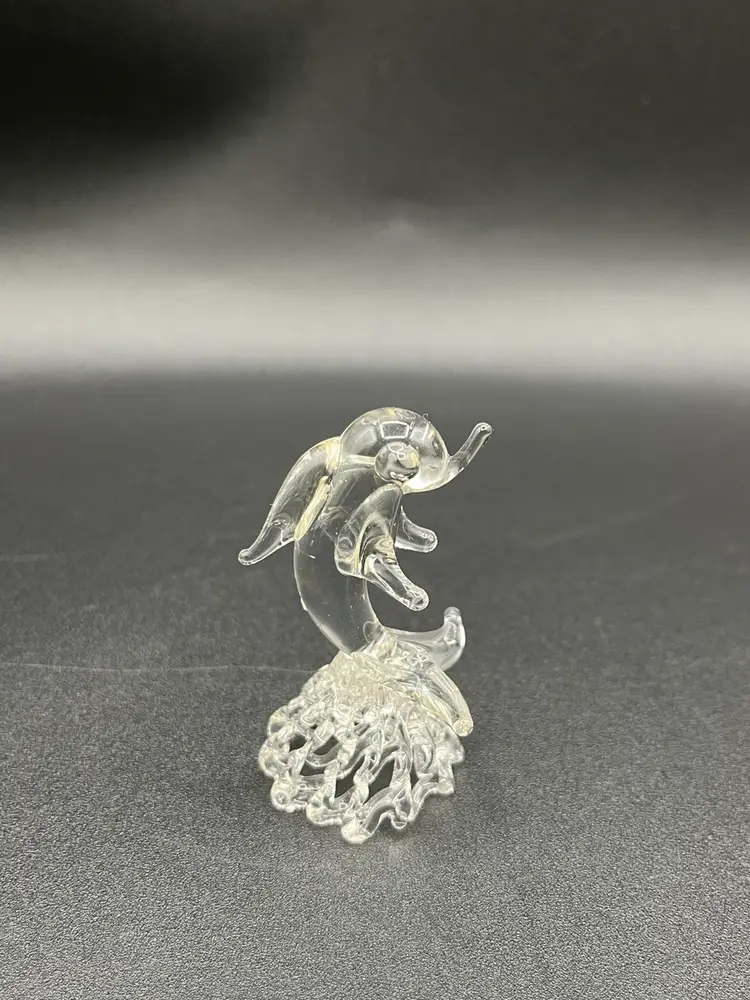 Mini Spun Art Glass Leaping Dolphin Figurine  2”🐬