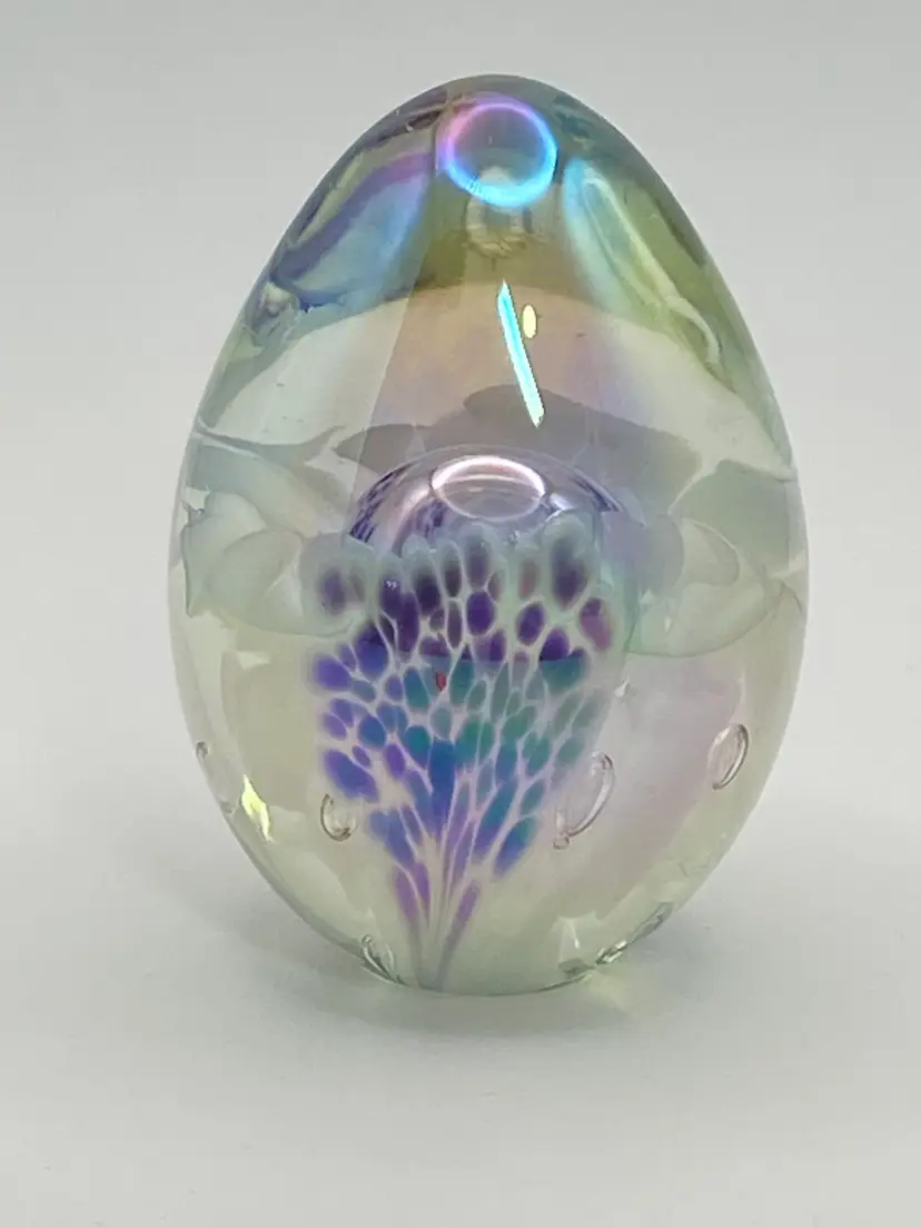 Vines 86 Irridescent Art Glass Paperweight, Artist Signed, 3.5" Tall