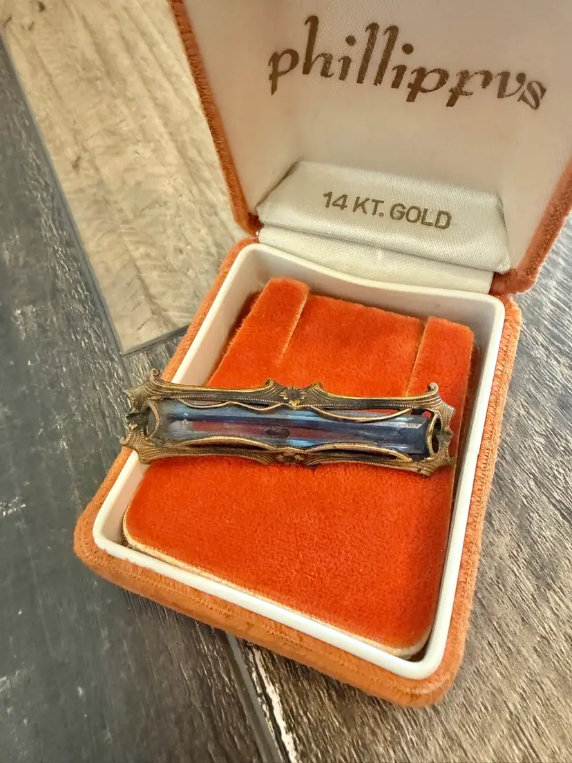 Vintage/antique Blue Glass Bar Brooch 2”