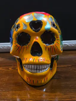 Large Day Of The Dead UV Glow Mexican Pottery Skull