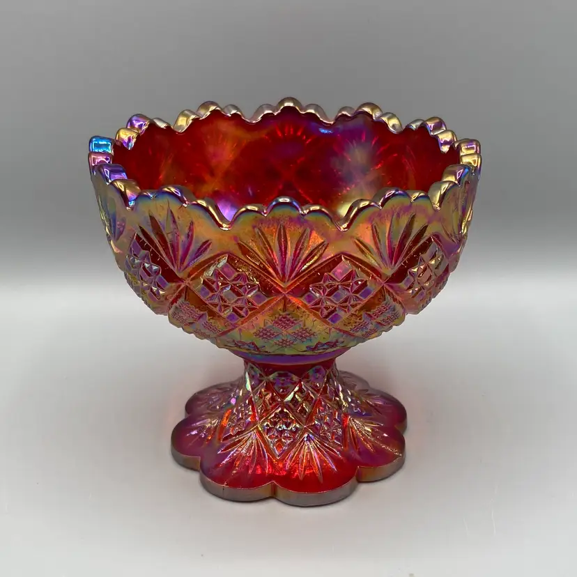 Westmoreland Red Amberina File and Fan Child's Punch Bowl (missing cups) - Glows