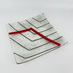 Square Fused Glass Plate Red Black