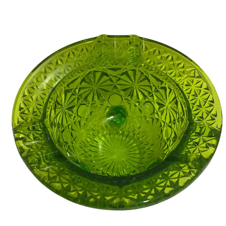 Vintage Green Daisy And Button 3 Footed Ashtray