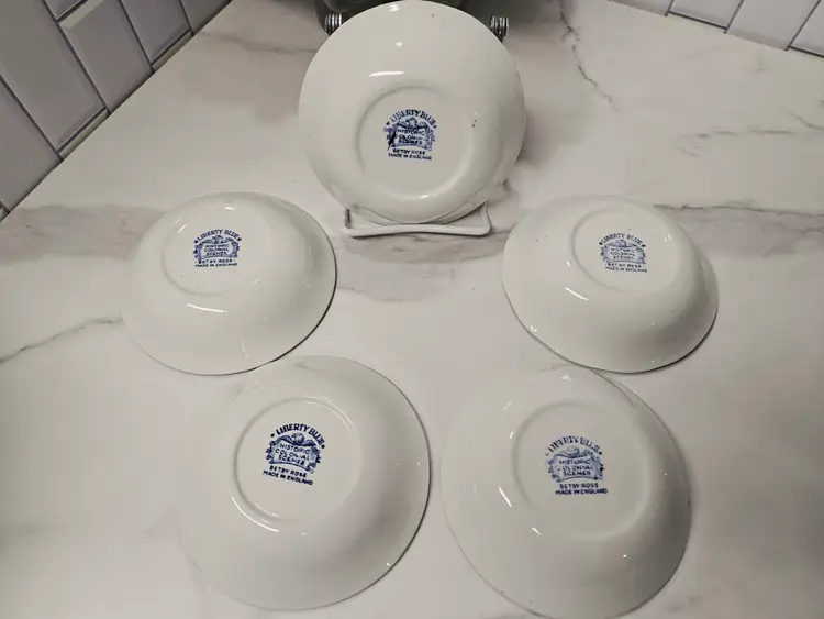 Set of 5 Fruit/Dessert/Sauce Bowls by Staffordshire, Liberty Blue collection