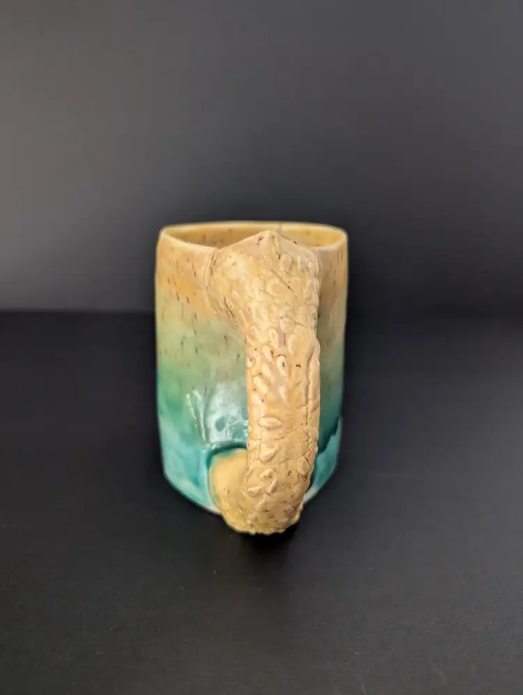 Mermaid Tail Mug Handmade Studio Art Pottery Signed JM Holds 10 Oz