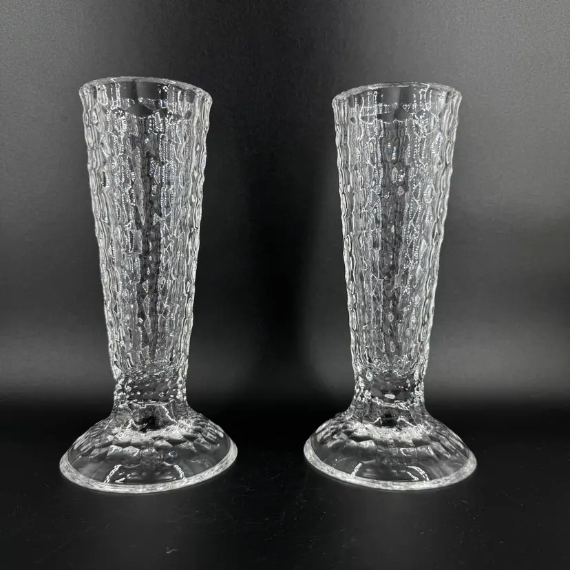 Set 2 Honeycomb Etched Clear Crystal Candle Holders