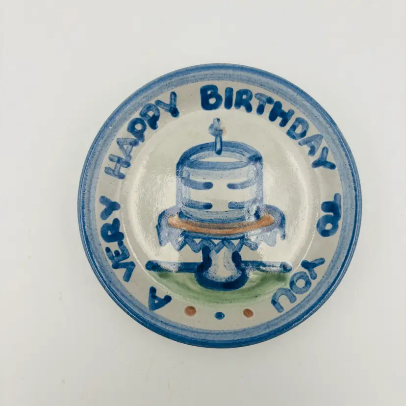 MA HADLEY Pottery A Very Happy Birthday One Candle Cake 4.25" Trinket Dish Plate Ring Dish